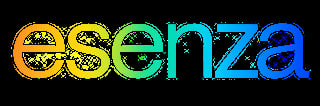 Esenza logo with colorful gradient letters transitioning from orange to blue on black background